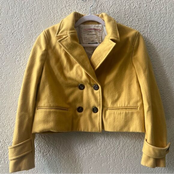 Cartonnier by Anthropologie Luisa Yellow Cropped Peacoat Jacket Sz Medium - Picture 3 of 11